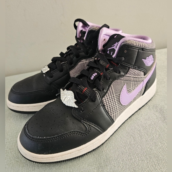 Nike Other - NIKE Air Jordan 1 Mid SE GS Houndstooth & Lilac Youth Sneakers